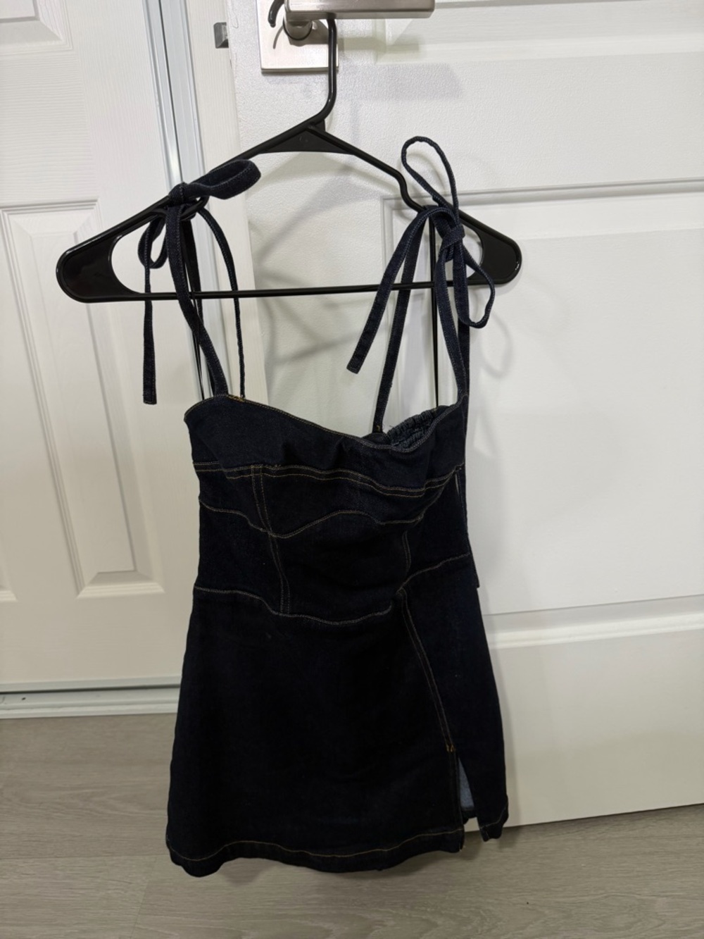 Denim mini dress with shorts
